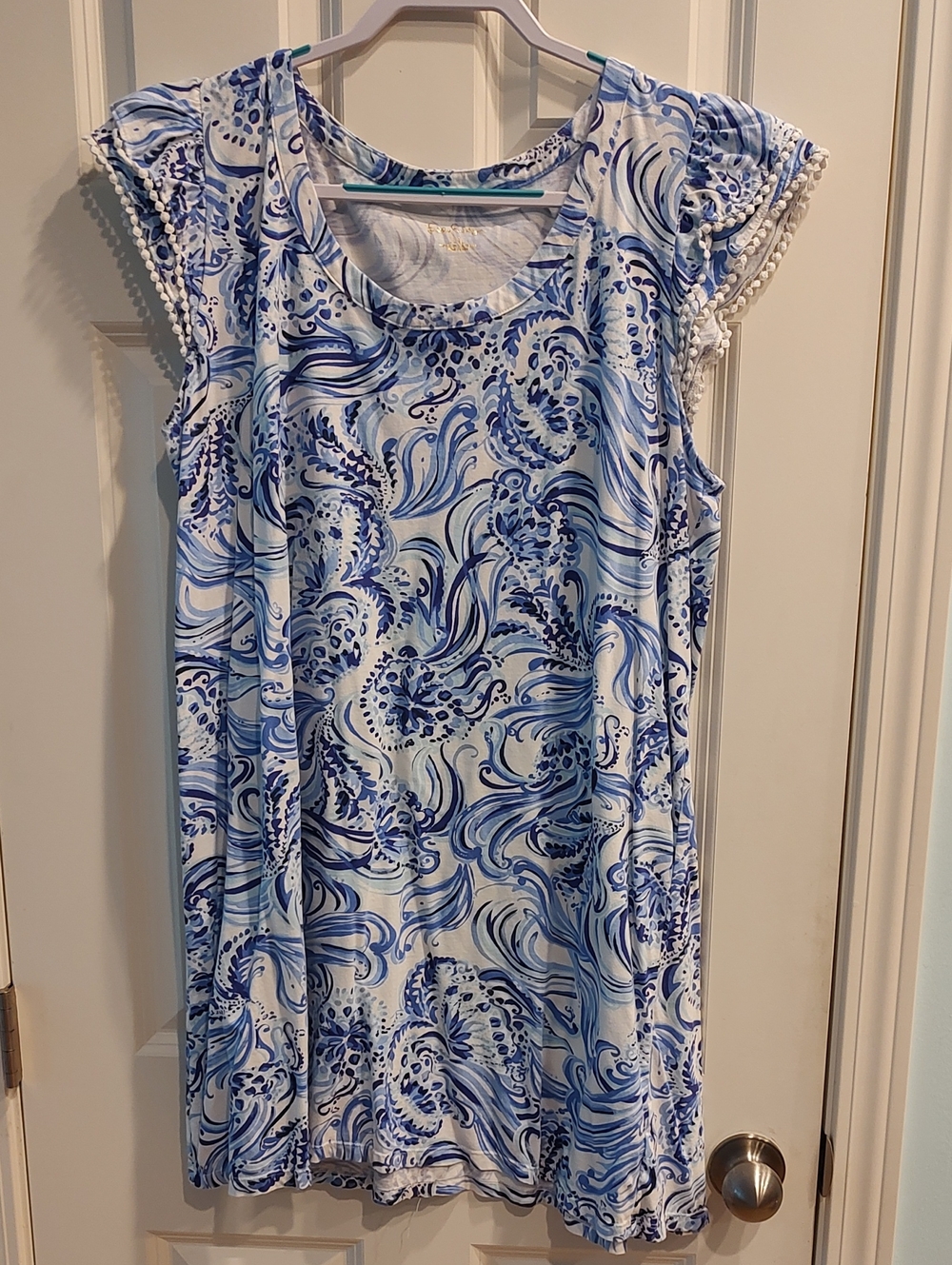 Lilly Pulitzer Blue and White Swirl Cap-Sleeve Dress